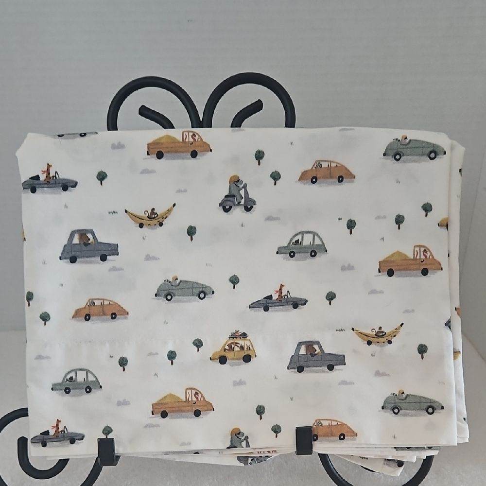 Crate & Barrel Transportation Animal Print Organic Cotton Toddler Flat Sheet